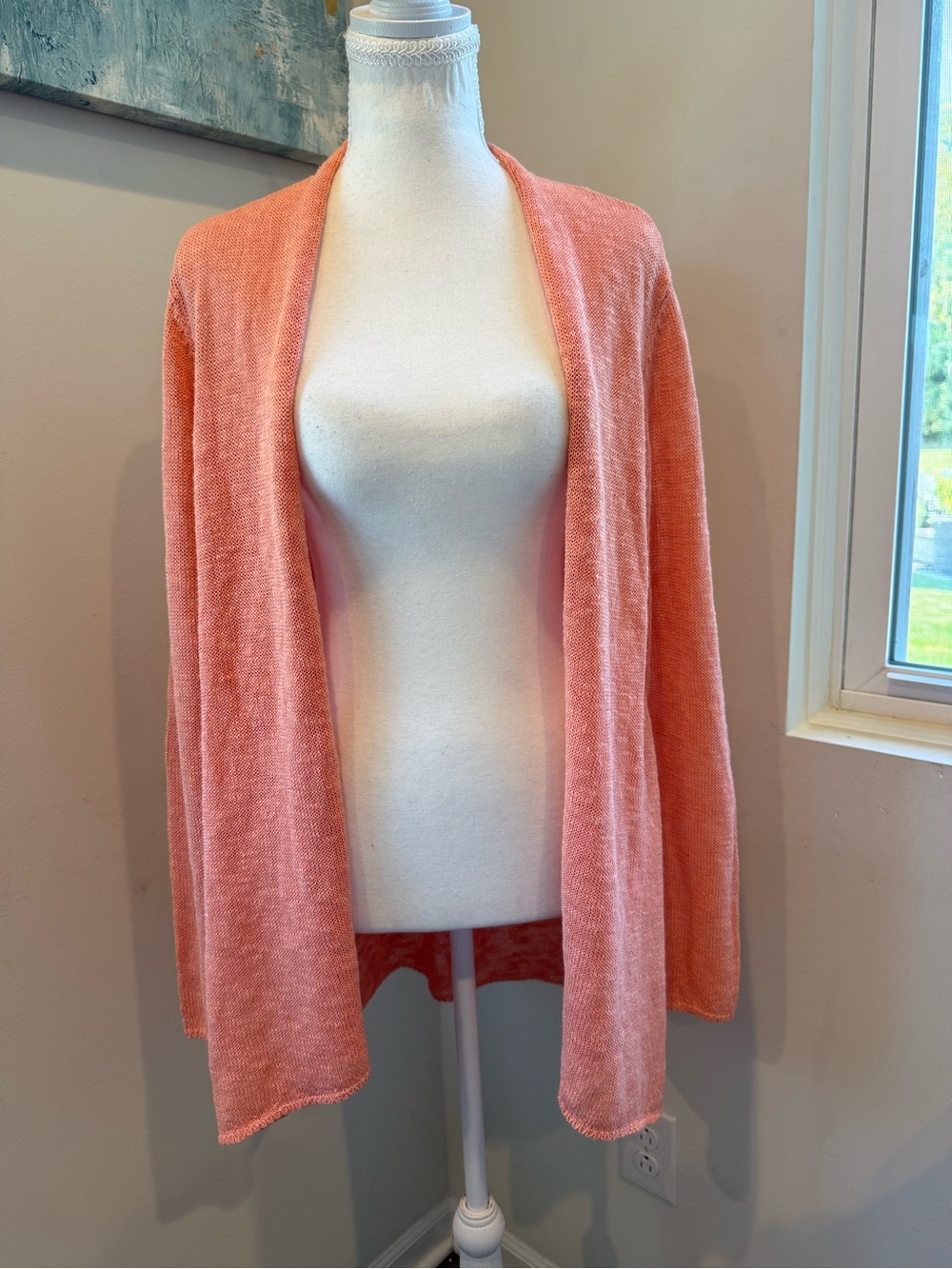 Eileen Fisher Open-Front Coral Knit Cardigan